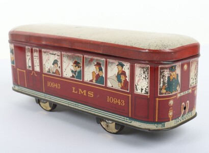 Scarce tinplate LMS Railcar Biscuit tin, British 1920s,