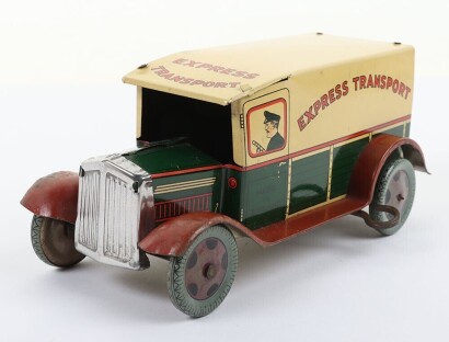Wells Brimtoy tinplate clockwork Express Transport Delivery van No.68, 1950s,