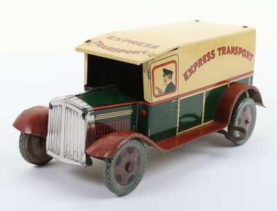Wells Brimtoy tinplate clockwork Express Transport Delivery van No.68, 1950s,