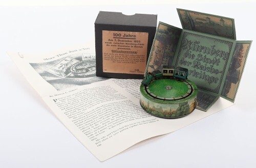 Rare Carl Bub miniature tinplate clockwork train souvenir celebrating 100 Years of the German Railway 7th December 1835 to 1935, German 1935,