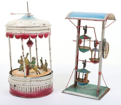 Tinplate Carousel and Ferris Wheel, German 1920s,