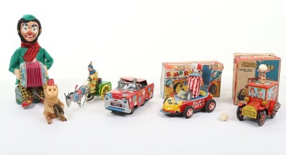 Japanese tinplate Circus and Clown toys, 1950s/60s,
