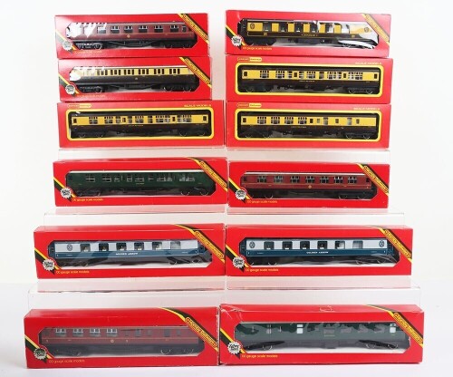 Twelve boxed Hornby Railway 00 gauge Passenger coaches, including Pullman car Lucille, four Great Western, Three Midland, two Golden Arrow and two Southern, (excellent condition, boxes good), (12).