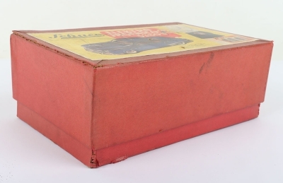 Schuco Ingenico 5380U Limousine Car, red clockwork and battery operated (untested) lithographed and painted tinplate two-door Limousine circa 1952, in very good used original condition, with battery pack (some rusting) and hand steering wire, bonnet masco - 6