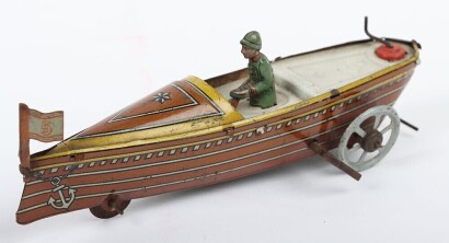Tinplate Penny toys clockwork Racing boat, German 1920s,