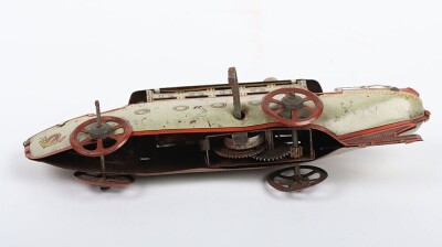 Tinplate Penny toys clockwork two funnel Steam boat, German 1920s, - 3