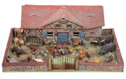 Elastolin 15130 Farm House and a selection of animals, 1930s,