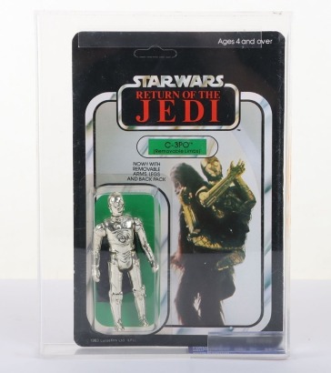 Vintage Star Wars Return of the Jedi C-3PO Removable Limbs action figure 65 back Back moc carded UKG Graded 90% 1983 Palitoy.