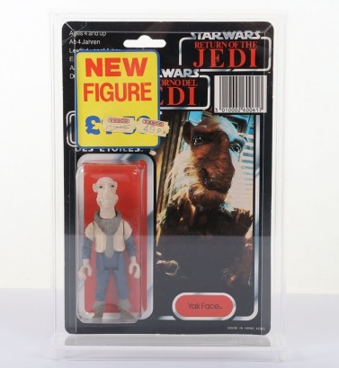 Vintage Star Wars Return of the Jedi Tri-Logo Palitoy Yak Face moc carded action figure.