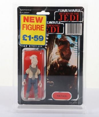 Vintage Star Wars Return of the Jedi Tri-Logo Palitoy Yak Face moc carded action figure.