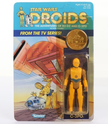Vintage Star Wars Droids Cartoon See-Threepio C-3PO Action Figure carded moc Kenner.