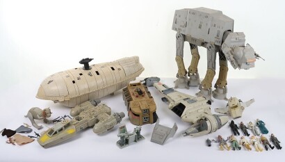 Collection of Vintage Star Wars Action Figures and Vehicles.