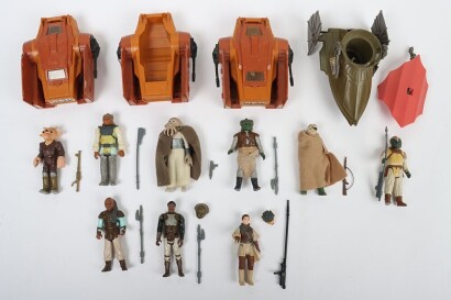 Collection of Vintage Star Wars Return of the Jedi action figures and mini rigs Kenner.