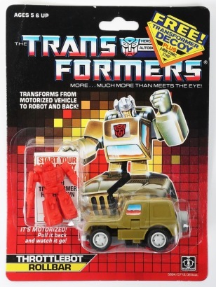 Vintage Generation One G1 Throttlebot Rollbar with Decoy figure and mini comic Transformers action figure moc carded Hasbro.
