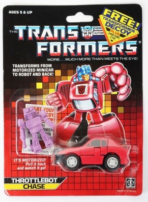Vintage Generation One G1 Throttlebot Chase with Decoy figure and mini comic Transformers action figure moc carded Hasbro.