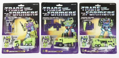 Three Vintage Generation One G1 Constructicons Transformers action figure moc carded Hasbro Bradley.