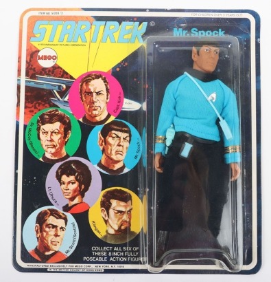 Vintage Star Trek Mr. Spock Six Face Carded moc Mego Action Figure Doll.