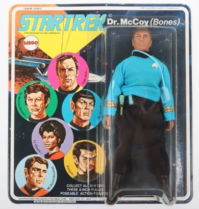 Vintage Star Trek Dr. McCoy (Bones) Six Face Carded moc Mego Action Figure Doll.