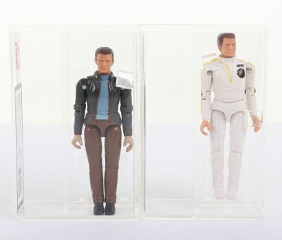 Two Vintage Mego Black Hole Action Figures Dr. Alex Durant and Captain Dan Holland 1979 Graded UKG.