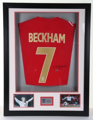 Signed Autograph England Football Shirt by David Beckham Number 7.
