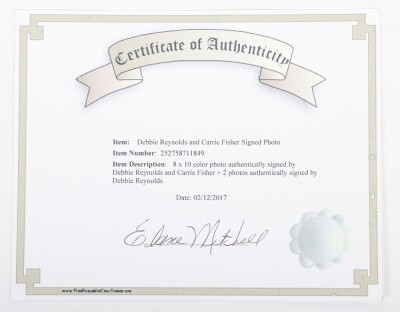 Scarce Carrie Fisher and Debbie Reynolds Singed Autograph picture with certificate of authenticity. - 5