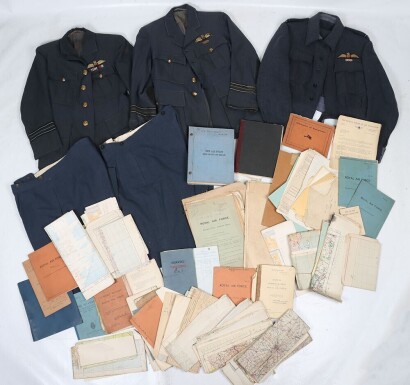 WW2 RAF Pilots Uniform Grouping with Related Ephemera and Maps