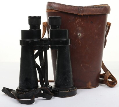 WW1-WW2 Royal Navy Barr & Stroud Binoculars in Leather Case.