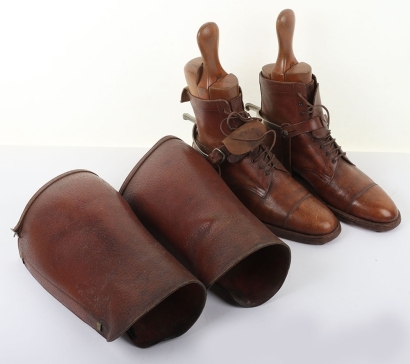 Pair of Great War Period Ankle Boots with Spurs and Wooden Trees
