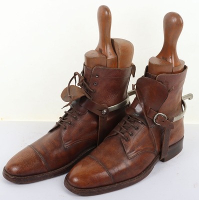 Pair of Great War Period Ankle Boots with Spurs and Wooden Trees - 3