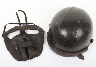 Early French Leather Cork Flying/Crash Helmet and Face Mask