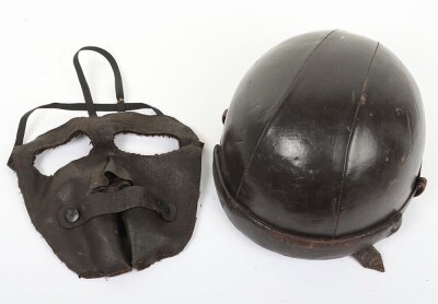 Early French Leather Cork Flying/Crash Helmet and Face Mask