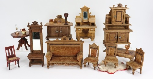 A collection of wooden dolls house furniture, German circa 1900,