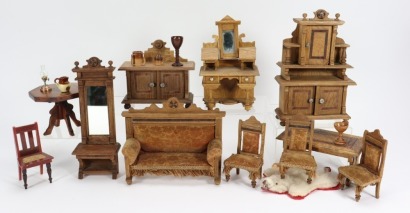 A collection of wooden dolls house furniture, German circa 1900,