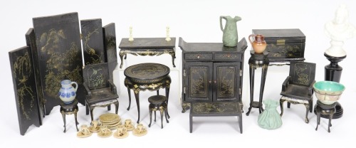 Chinoiserie dolls house furniture, 1920s,