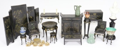 Chinoiserie dolls house furniture, 1920s,