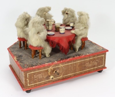 A German 19th century hand wound musical Cats Tea party automaton scene,