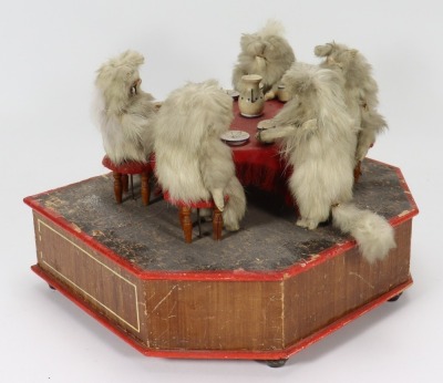 A German 19th century hand wound musical Cats Tea party automaton scene, - 2