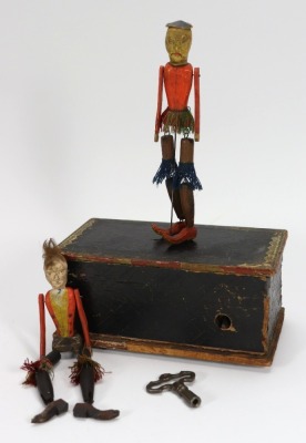Clockwork Automaton wooden Dancing figures by Perry & Co, American 1870-90,