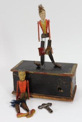 Clockwork Automaton wooden Dancing figures by Perry & Co, American 1870-90, - 2