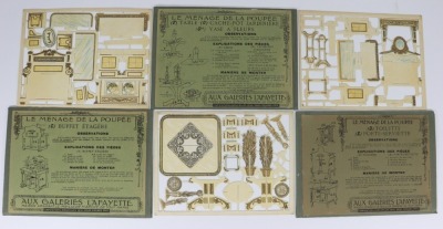 Seven 'Aux Galeries Lafayette Menage De Poupee' unassembled card dolls house furniture, circa 1910, - 2