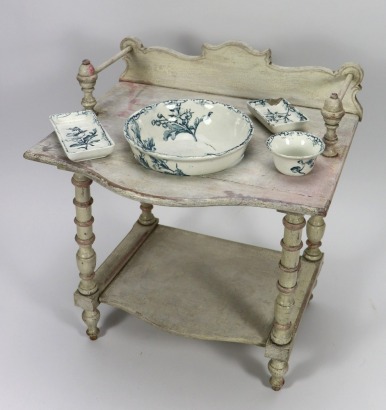 A painted wooden French style Victorian Dolls washstand,