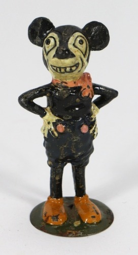 Early Rat Faced Mickey Mouse solid lead painted figure English circa 1930,