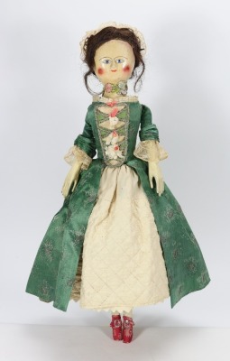 A good early English George II painted wooden doll, circa 1750,