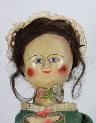 A good early English George II painted wooden doll, circa 1750, - 2