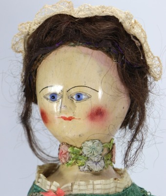 A good early English George II painted wooden doll, circa 1750, - 3