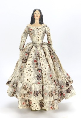 A papier-mache shoulder head doll, German 1840s, - 4