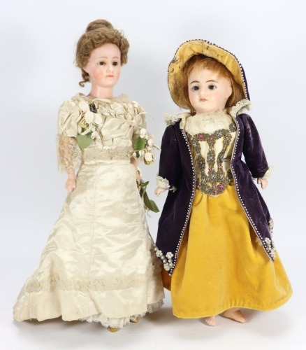 A wax over composition shoulder head bride doll, German 1890s,