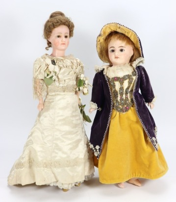 A wax over composition shoulder head bride doll, German 1890s,