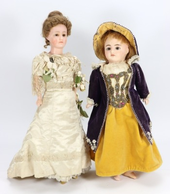 A wax over composition shoulder head bride doll, German 1890s,