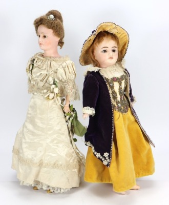 A wax over composition shoulder head bride doll, German 1890s, - 2